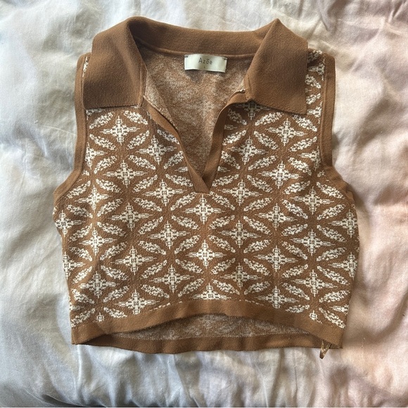 Johnny polo collar v-neck sleeveless Cropped jacquard knit sweater vest size L - Picture 6 of 10